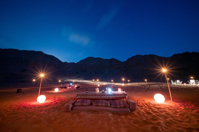Mleiha Dubai Desert Overnight Camping Stargazing with BBQ Dinner - Dinner by the bonfire at a basic desert camp